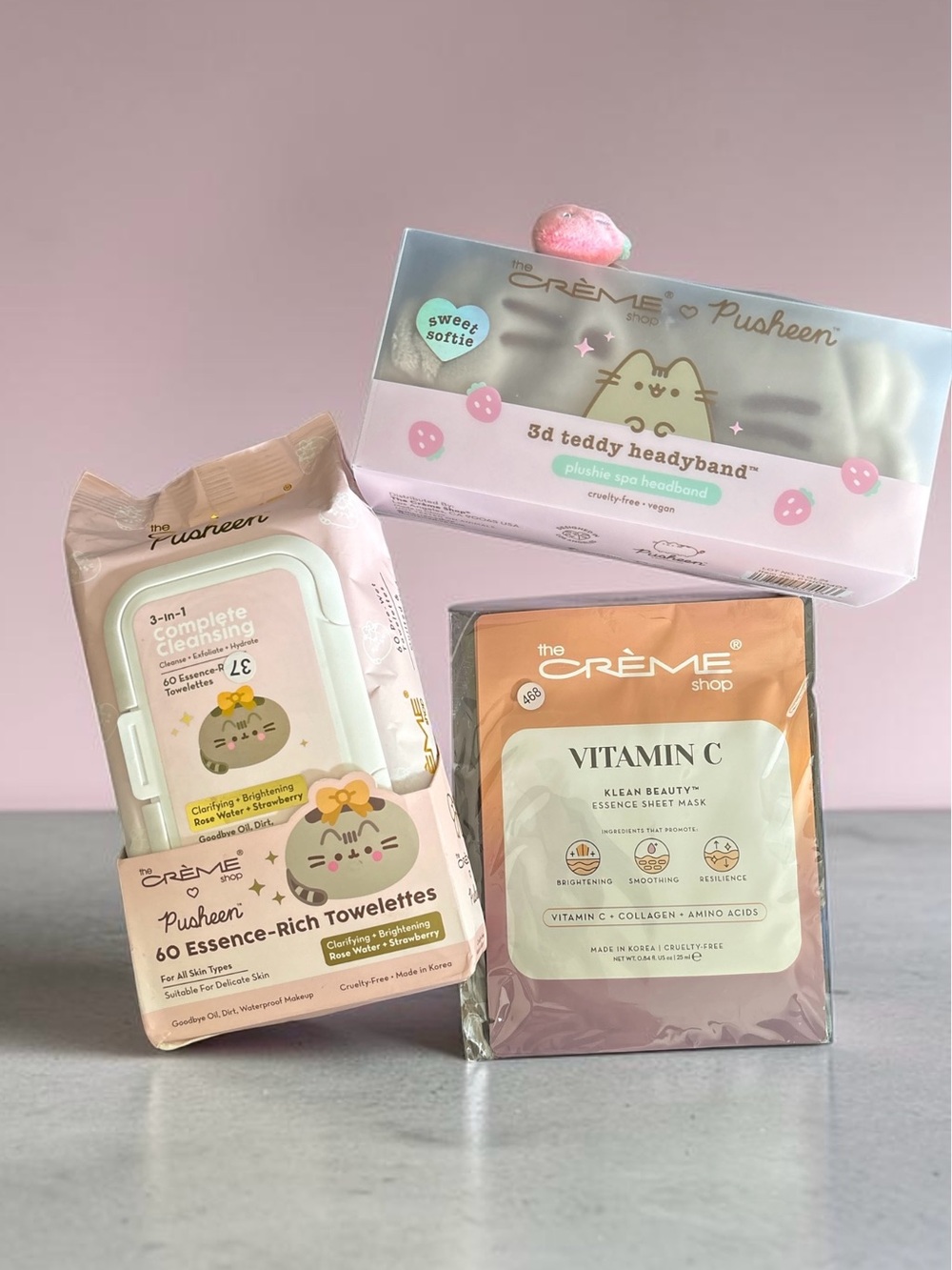 The Crème Shop Pusheen Pink 3D Teddy Headband & Skincare Set